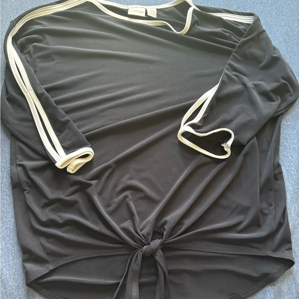 Chico's Black and Cream Long Sleeve Top